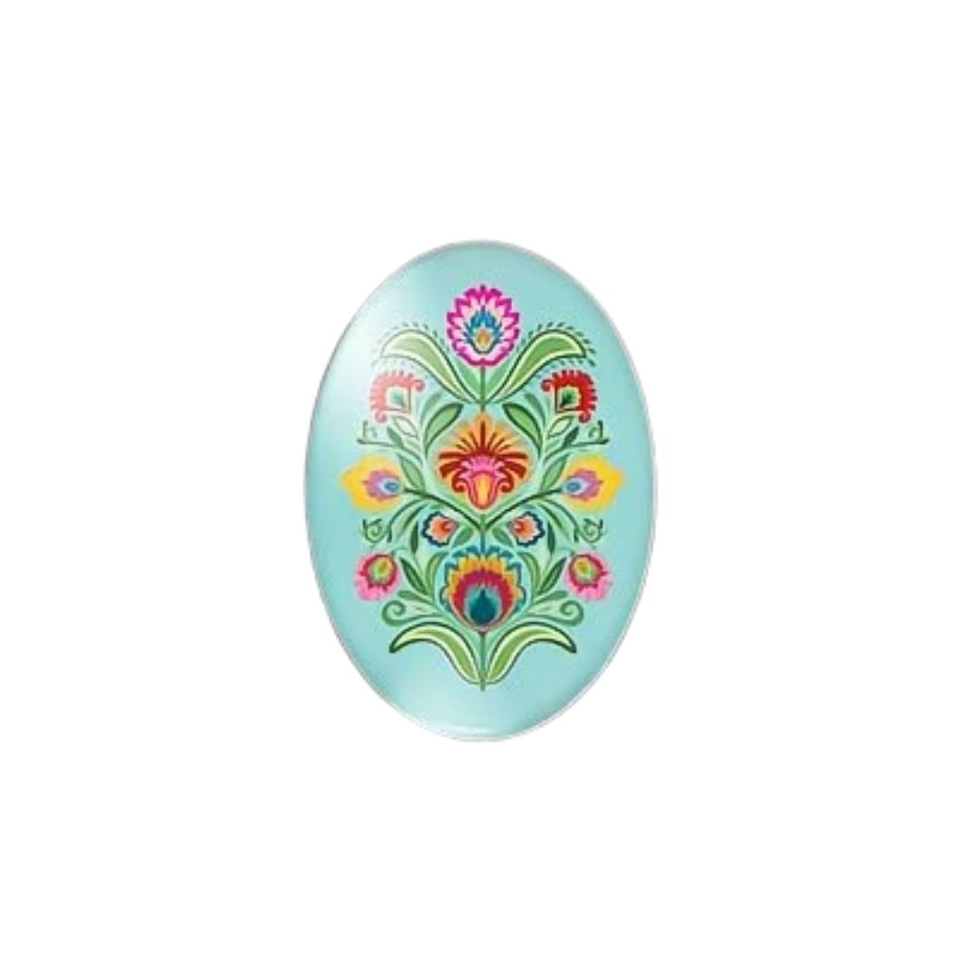 Folk Art Cabochon 25x18cm Pale Blue with Flowers