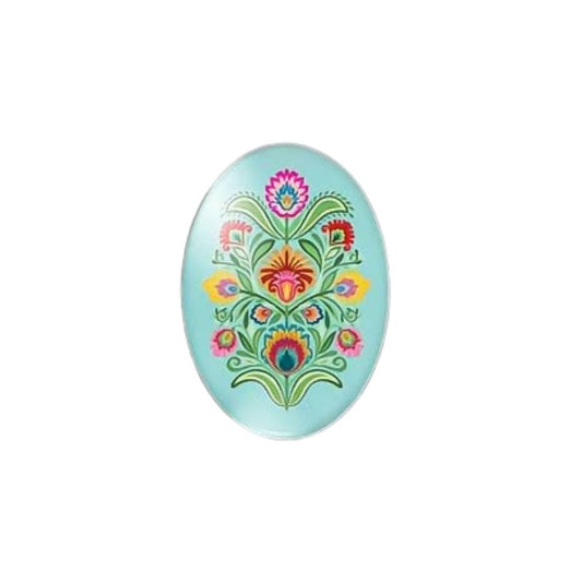 Folk Art Cabochon 25x18cm Pale Blue with Flowers