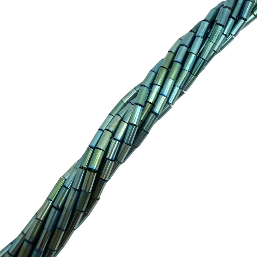 Glass Bead Tube Shaped Spacer 5x3mm Metallic Blue Green Iris