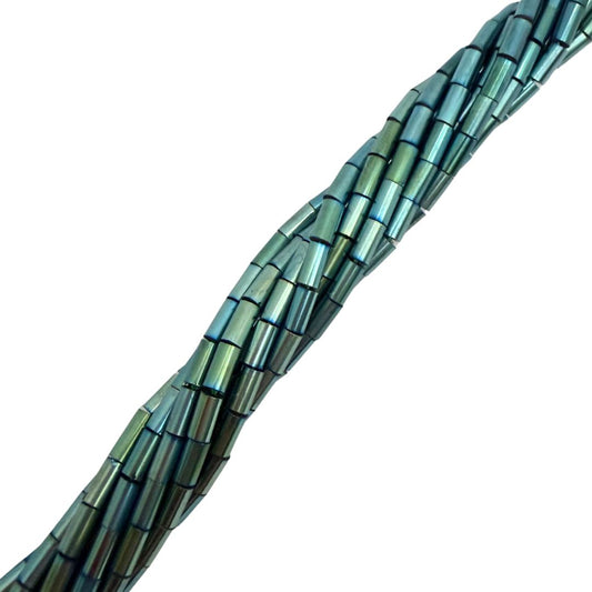 Glass Bead Tube Shaped Spacer 5x3mm Metallic Blue Green Iris