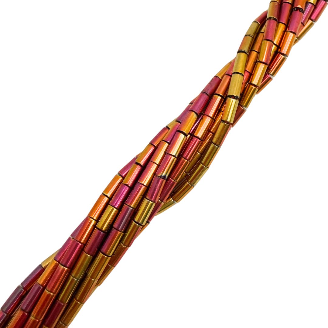 Glass Bead Tube Shaped Spacer 5x3mm Metallic Golden Red Iris