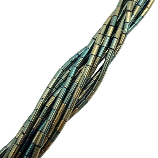 Glass Bead Tube Shaped Spacer 5x3mm Metallic Green Iris