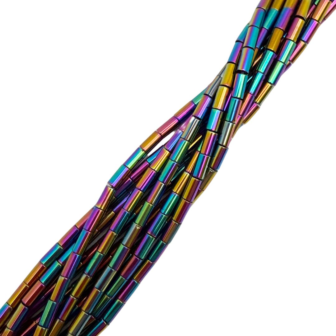 Glass Bead Tube Shaped Spacer 5x3mm Metallic Rainbow