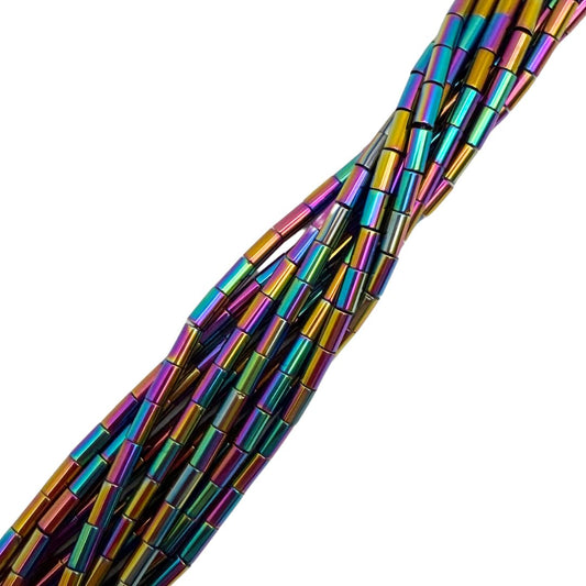 Glass Bead Tube Shaped Spacer 5x3mm Metallic Rainbow