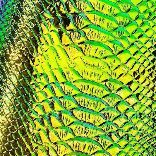 Gold, Green & Orange Holographic Snake Embossing PU Faux Leather Sheet
