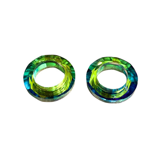 Green & Blue Foil Backed Glass Crystal Rings 14mm OD 7mm ID