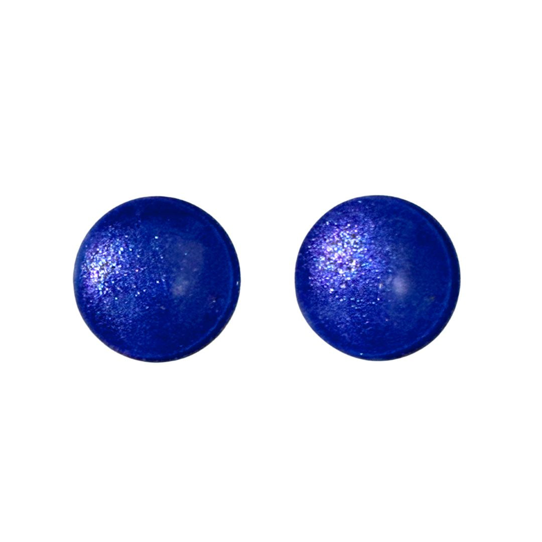 16mm Hand Painted Round Domed Glass Cabochon Glittery Blue