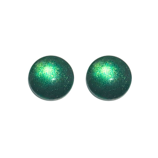 16mm Hand Painted Round Domed Glass Cabochon Glittery Emerald