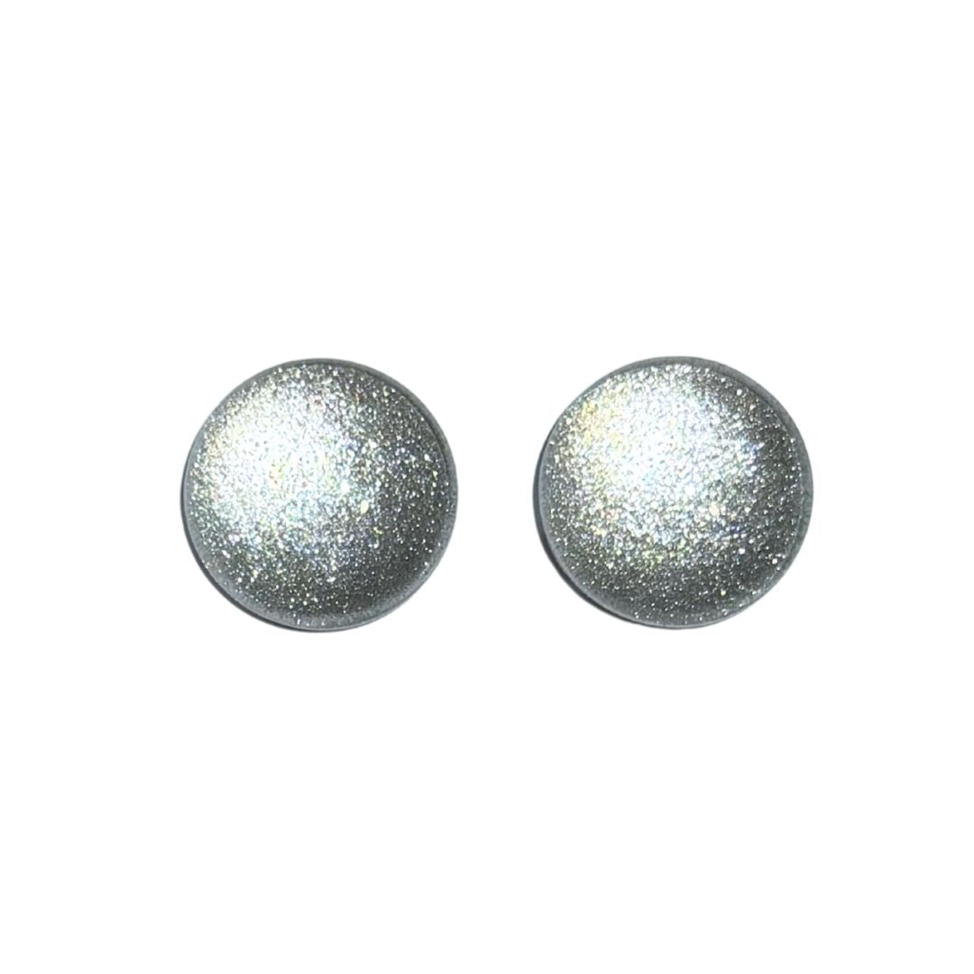16mm Hand Painted Round Domed Glass Cabochon Glittery Silver