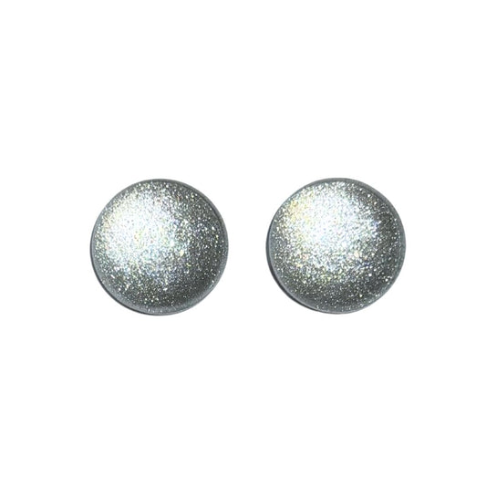 16mm Hand Painted Round Domed Glass Cabochon Glittery Silver