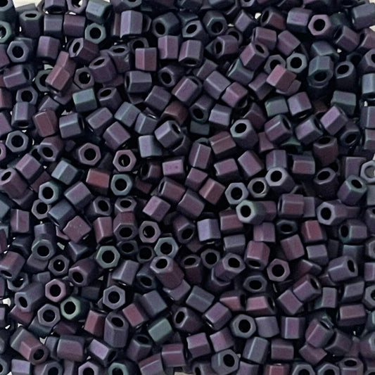 Hex Shaped Miyuki Seed Bead Size 8 Matte Metallic Purple Blue