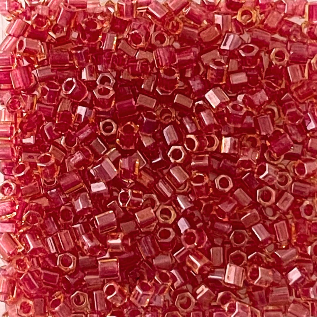Hex Shaped Miyuki Seed Bead Size 8 Amber Lined Fuchsia