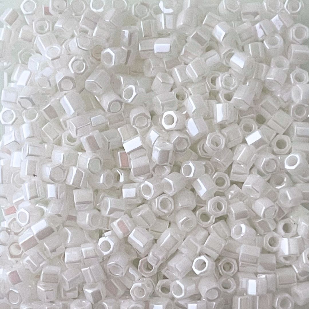 Hex Shaped Miyuki Seed Bead Size 8 Pearl White