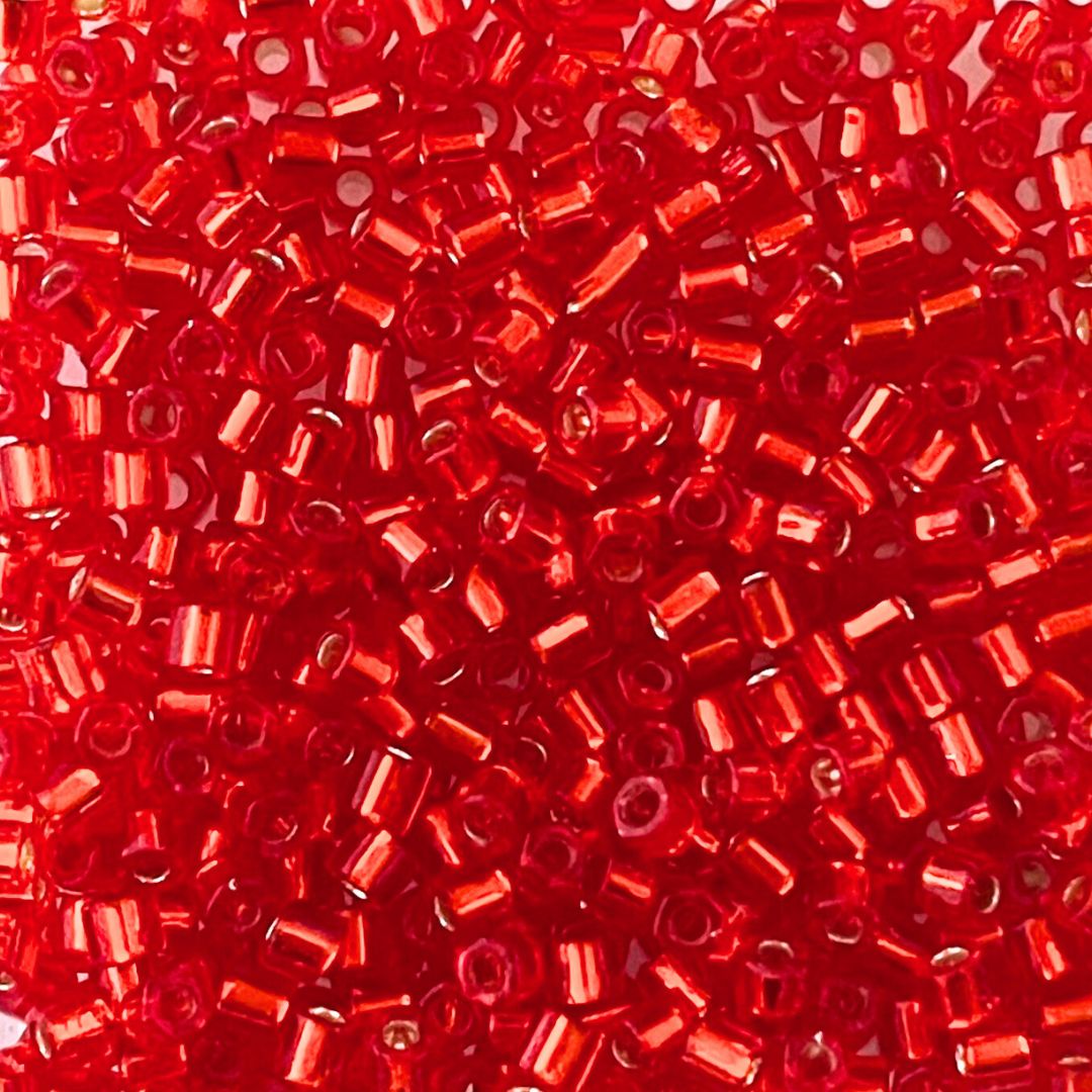 Hex Shaped Miyuki Seed Bead Size 8 Silverlined Red