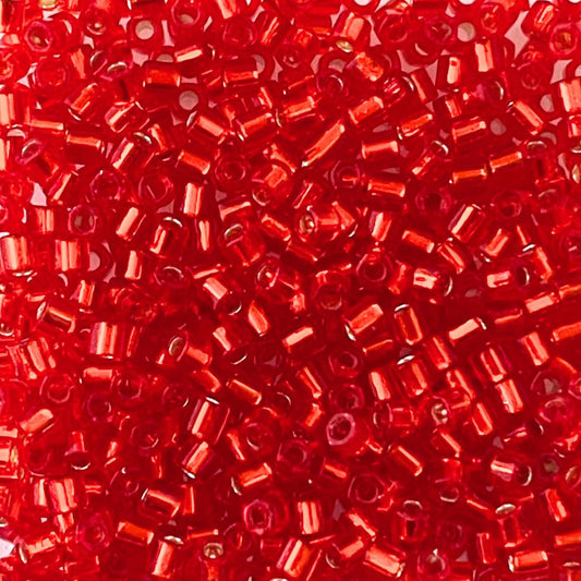 Hex Shaped Miyuki Seed Bead Size 8 Silverlined Red