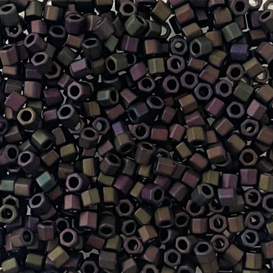 Hex Shaped Miyuki Seed Bead Size 8 Matte Metallic Purple Green