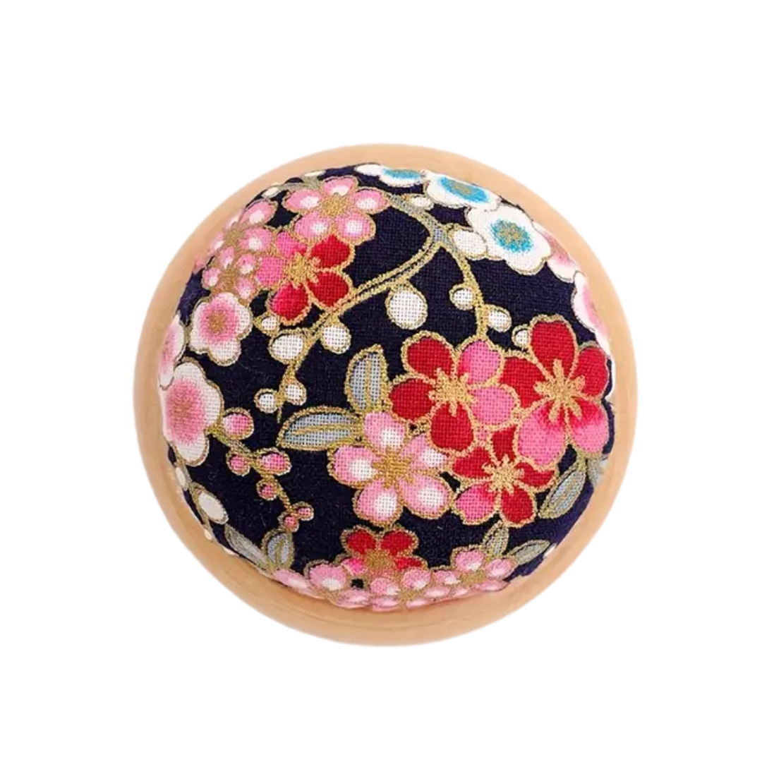 Pin Cushion Wooden Base Navy Blossom