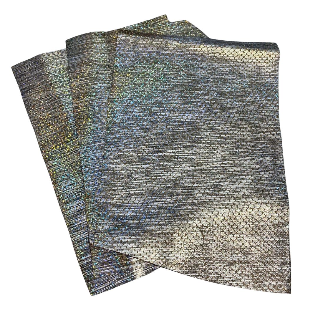 Iridescent Shimmering Silver Golden to Blue-Purple Gradient Pearlescent Sheepskin Leather