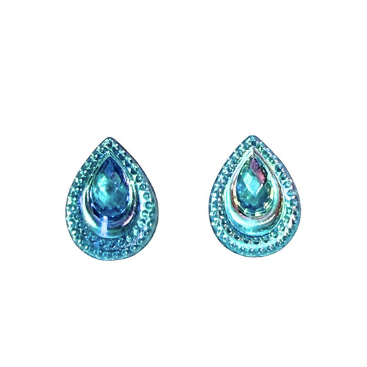 Light Blue Peacock Feather Resin Druzy Cabochon 13x18mm