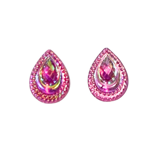 Magenta Peacock Feather Resin Druzy Cabochon 13x18mm