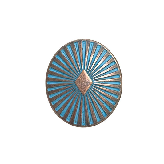 Metal Button Oval with Embossed Diamond 25x22mm Copper Patina