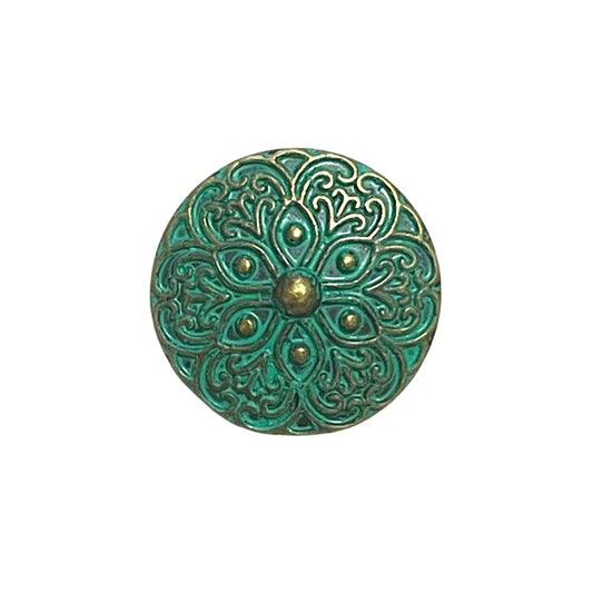 Metal Button with Embossed Swirl Flower 17mm Gold Patina