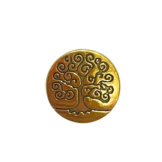 Metal Button with Embossed Tree 13mm Gold