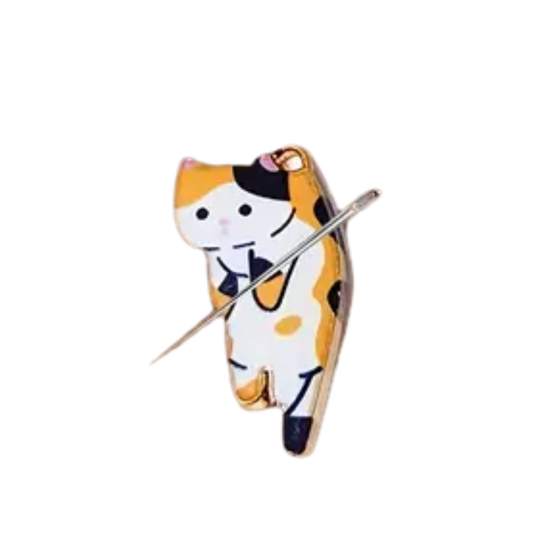 Magnetic Needle Minder Kitty Cat, White with Black and Orange