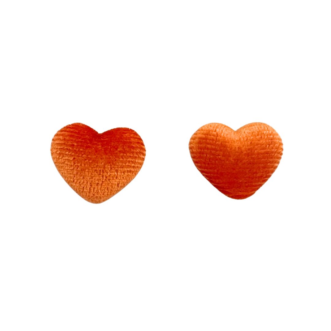 Orange Velvet 18x15mm Fabric Heart Cabochon, pack of 2