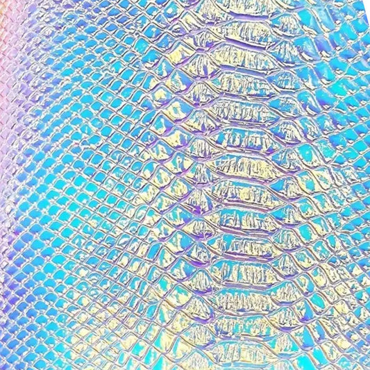 Pale Pink & Blue Holographic Snake Embossing PU Faux Leather Sheet