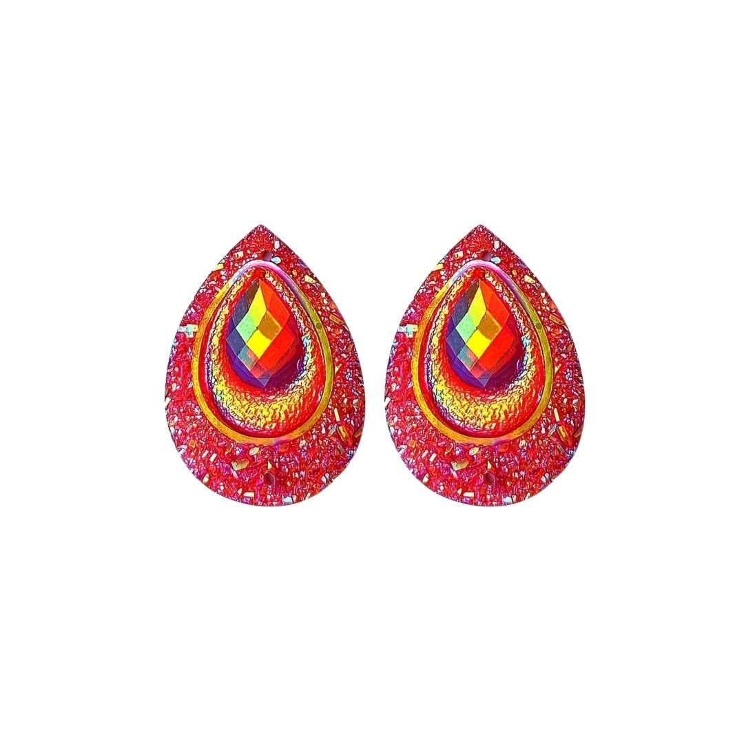 Ruby Red Peacock Feather Resin Druzy Cabochon 18x24mm