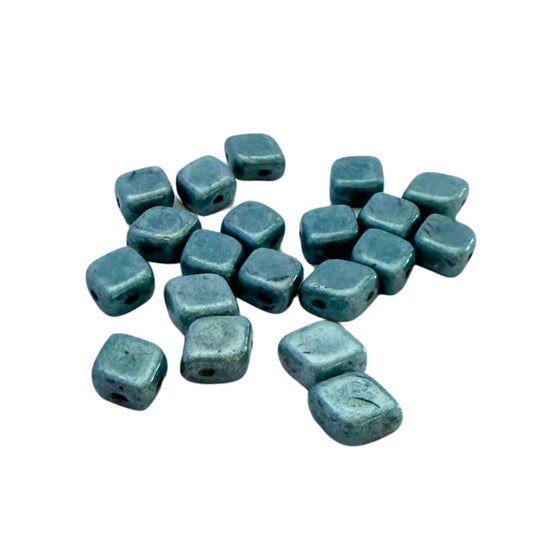 Pressed Czech Glass Beads, 2-Hole Flattened Diamond, 7x7mm, Blue Lustre
