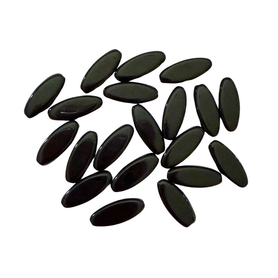 Pressed Czech Glass Beads, Flattened Oval, 6x15mm, Opaque Black