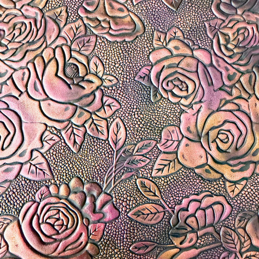 Purple & Copper on Black Metallic Gradient Roses Embossed Faux Leather Sheet