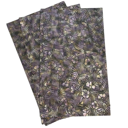 Purple & Gold on Black Metallic Gradient Dragonfly & Butterfly Embossed Faux Leather Sheet