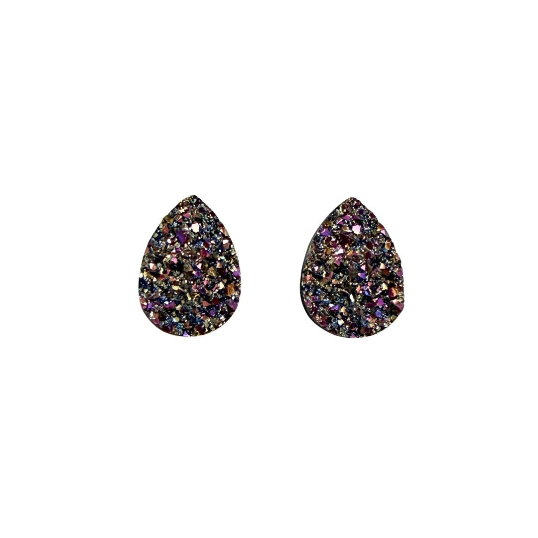 Purple and Gold Resin Druzy Drop Flat Back Cabochon 10x14mm Adhesive backed