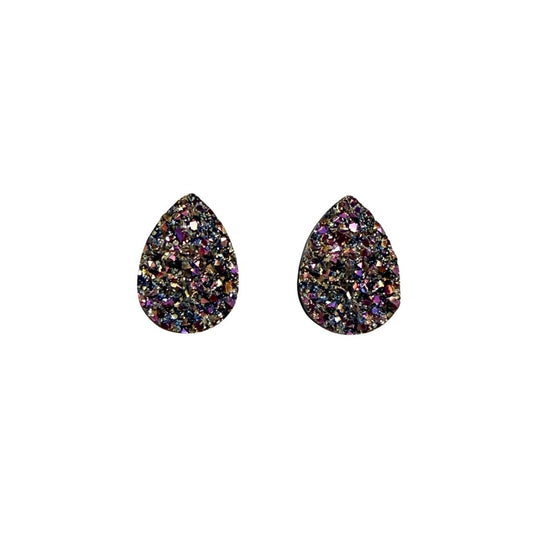 Purple and Gold Resin Druzy Drop Flat Back Cabochon 10x14mm Adhesive backed