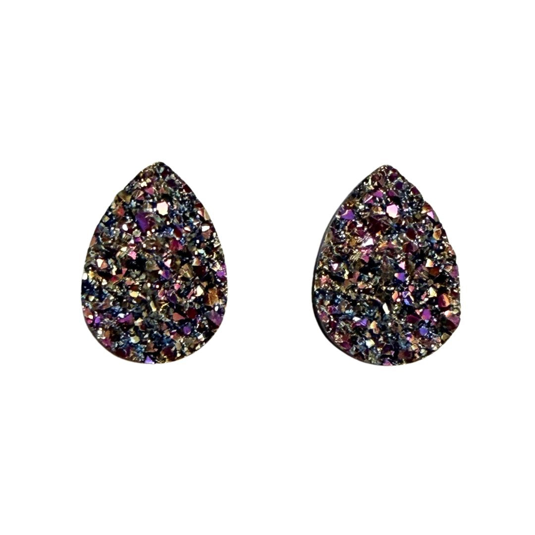 Purple and Gold Resin Druzy Drop Flat Back Cabochon 13x18mm Adhesive backed