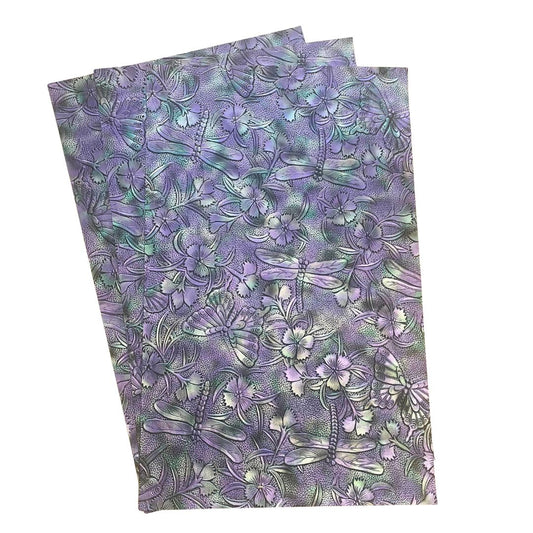 Purple and Green on Black Metallic Gradient Dragonfly & Butterfly Embossed Faux Leather Sheet