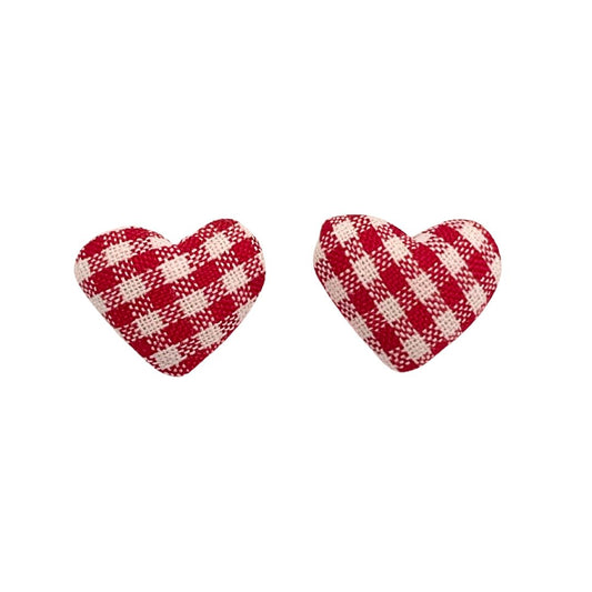 Red and White Gingham 18x15mm Fabric Heart Cabochon, pack of 2