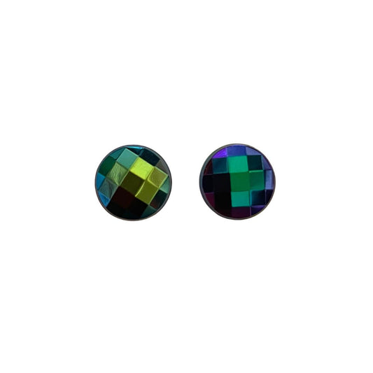 Checkerboard Resin Cabochon 12mm Blue Iris