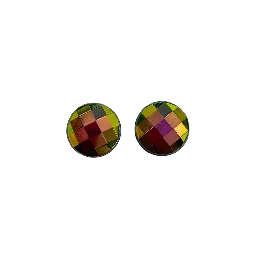 Checkerboard Resin Cabochon 12mm Green Iris