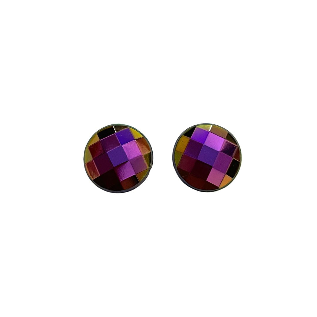 Checkerboard Resin Cabochon 12mm Purple Iris