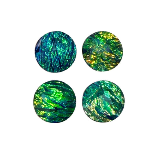 Resin Dichroic Look, Sparkly 12mm Round Flat Back Cabochon Black Background