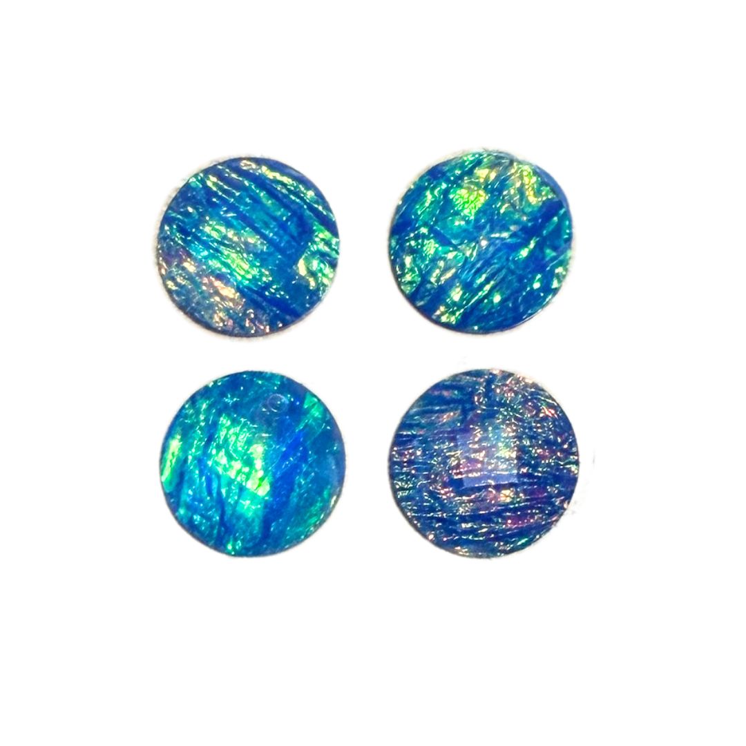 Resin Dichroic Look, Sparkly 12mm Round Flat Back Cabochon Blue Background