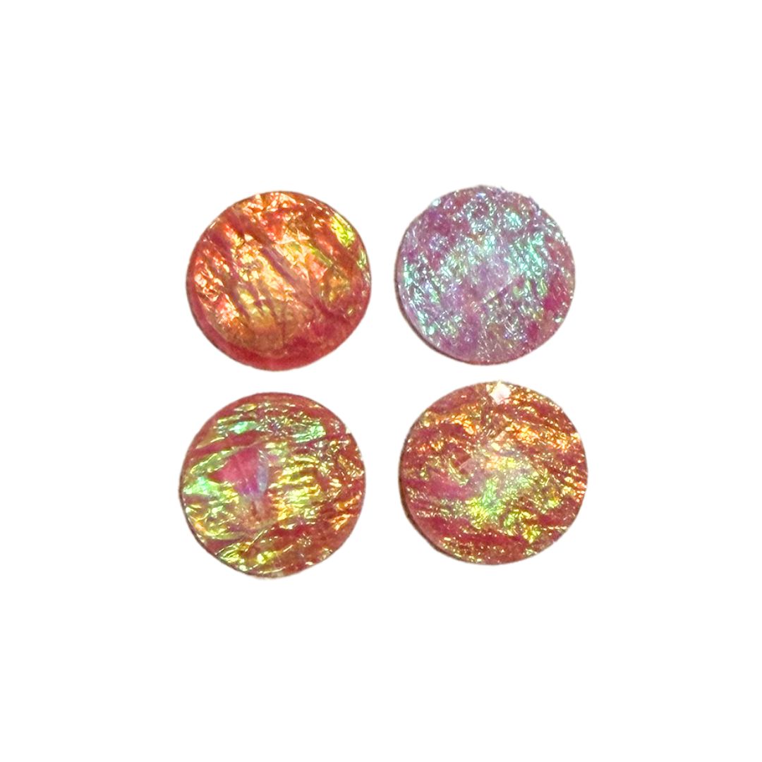 Resin Dichroic Look, Sparkly 12mm Round Flat Back Cabochon Pink Background