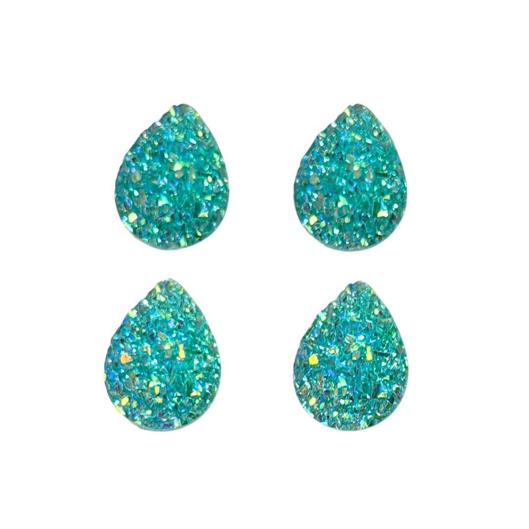 Resin Imitation Druzy Drop Shape 14x10mm Turquoise AB
