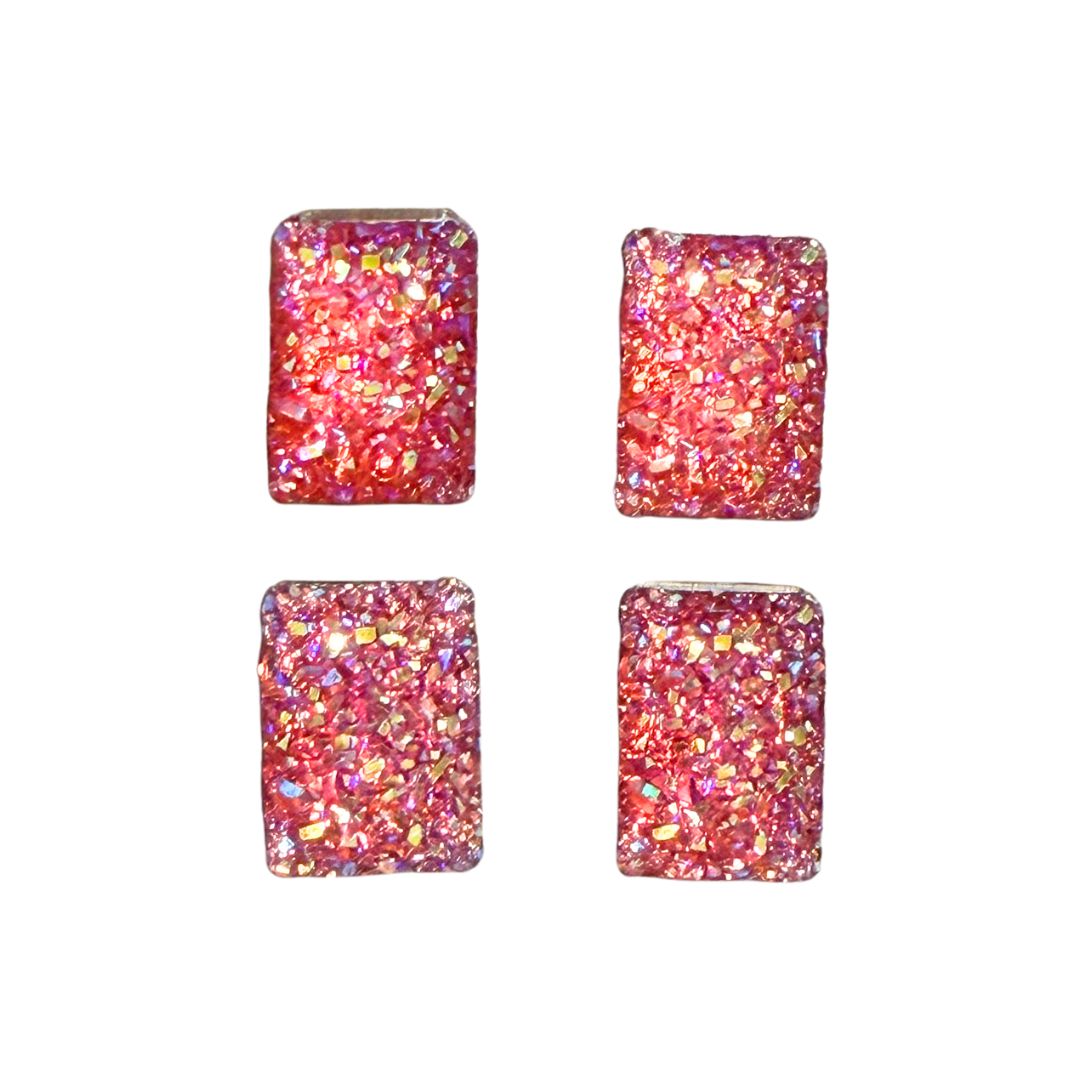 Resin Imitation Druzy Rectangle Shape 14x10mm Ruby AB