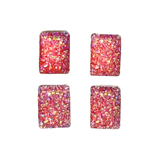 Resin Imitation Druzy Rectangle Shape 14x10mm Ruby AB