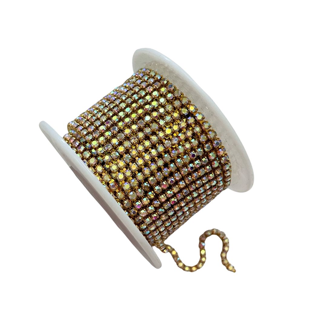 Rhinestone Cup Chain 2.5mm Gold with Crystal AB Stones